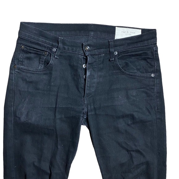 Rag & Bone Jeans Men's Size 30x33 Fit 2 Slim Leg Straight Button Fly Black Denim - Picture 4 of 11